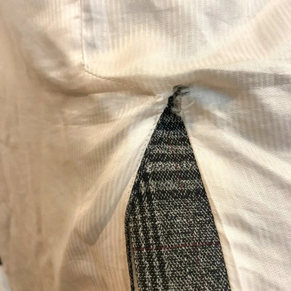 Something Navy Plaid Button Front Long Gray Collared Trench Coat S FLAWED - Picture 11 of 11